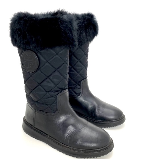 Tory Burch Joey Fur Trim Quilted Winter Boot in Back - Picture 3 of 10
